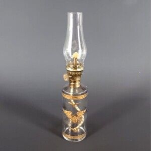 Tiny Oil Lamp Unique Vintage Cylinder Shaped American Eagle With Gold Decoration